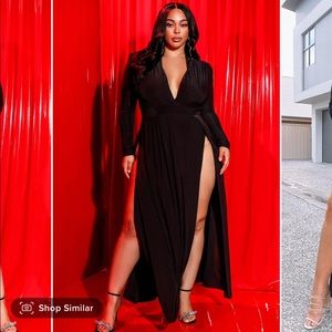 Fashion Nova Maxi Dress w/ Leg Slits and Deep V Neck